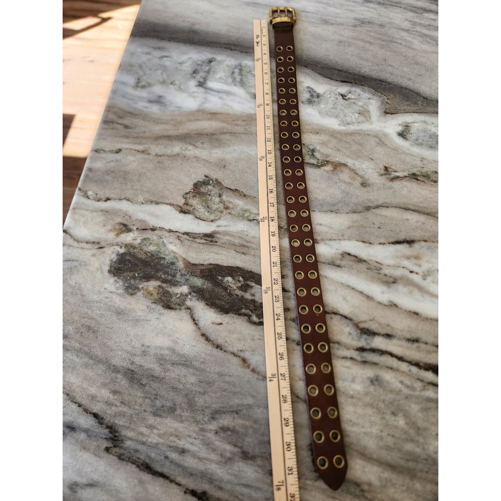 Brown Leather Grommet Belt with Brass Buckle - Women Accessories - Picture 10 of 10